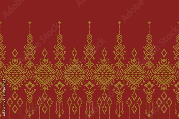 Obraz Geometric shapes and pixel design vector seamless pattern.