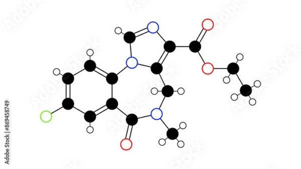 Fototapeta flumazenil molecule, structural chemical formula, ball-and-stick model, isolated image flumazepil