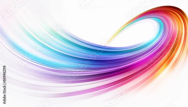 Obraz 抽象的 カラフル デザイン 曲線 フロー 光の軌跡 白背景 柔らかさ ミニマル 躍動感 シンプル 流動性 エレガント 光 輝き 視覚効果 クリエイティブ アート グラデーション ファンタジー 美しさ