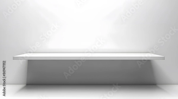 Fototapeta White empty shelves on a wall in a shop, a shelf for product display. A vector background with copy space for advertising and design.