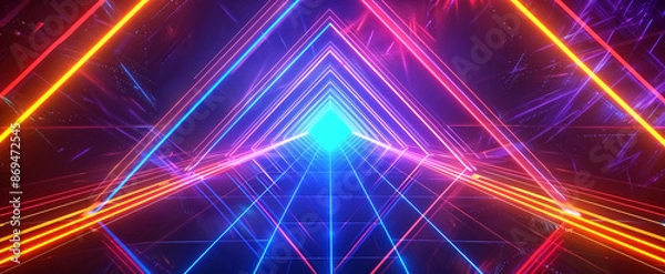 Fototapeta Orange blue neon lines, geometric shapes, virtual space, ultravi