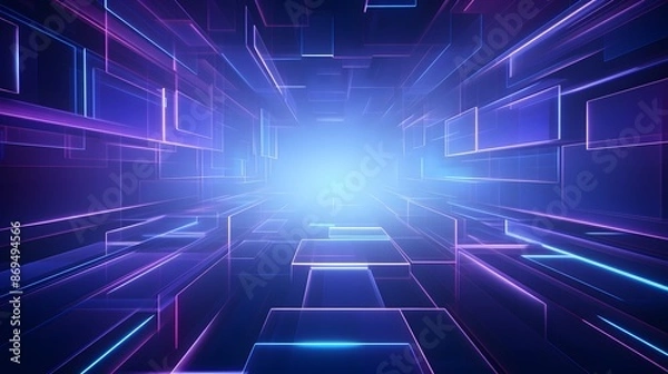 Fototapeta 3d rendering of purple and blue abstract geometric background. Scene for advertising, technology, showcase, banner, game, sport, cosmetic, business, metaverse. Sci-Fi Illustration. Product display