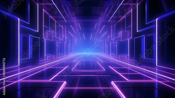 Fototapeta 3d rendering of purple and blue abstract geometric background. Scene for advertising, technology, showcase, banner, game, sport, cosmetic, business, metaverse. Sci-Fi Illustration. Product display