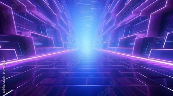 Fototapeta 3d rendering of purple and blue abstract geometric background. Scene for advertising, technology, showcase, banner, game, sport, cosmetic, business, metaverse. Sci-Fi Illustration. Product display