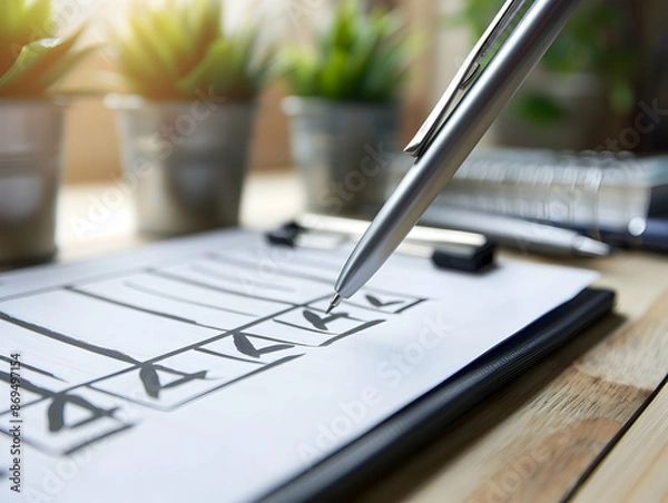 Fototapeta Monitoring and selection, Checklist and Quality Assurance, Online survey filling out, digital form checklist, Business performance monitoring concept, Concept of hiring, selection, interview