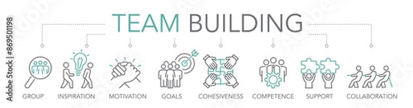 Obraz Team building - thin line two-tone icon concept vector illustration