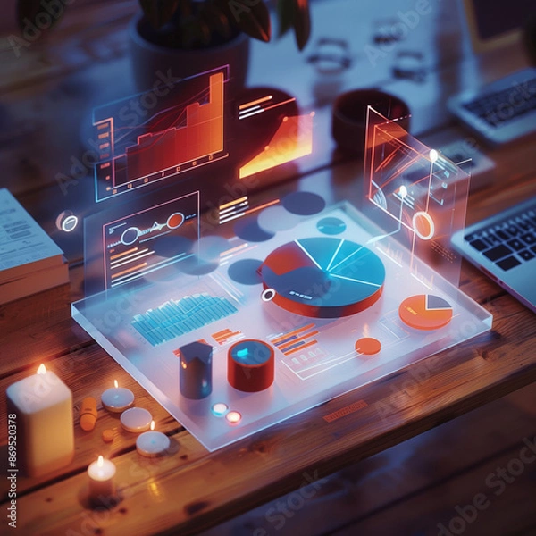 Obraz テーブルの上の青とオレンジのグラフ<Generative AI> 