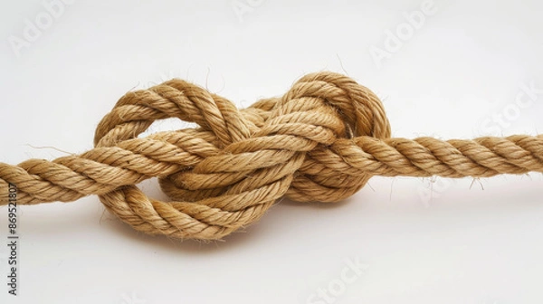Fototapeta Hessian rope with a knot or loop on a white surface.