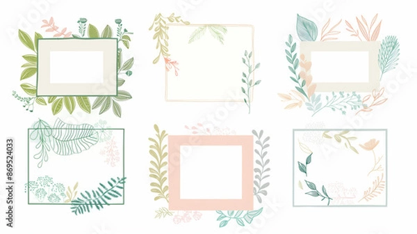 Fototapeta Boho posters collection. Elegant botanical wall art collection, minimalist floral prints and abstract shapes in soft pastel colors