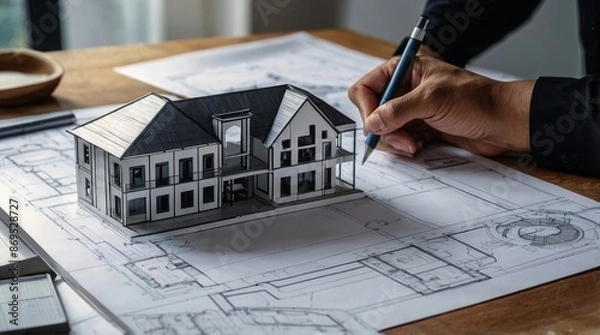 Obraz architect design working drawing sketch plans blueprin