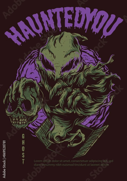 Fototapeta vector artwork ghost carrying a skull