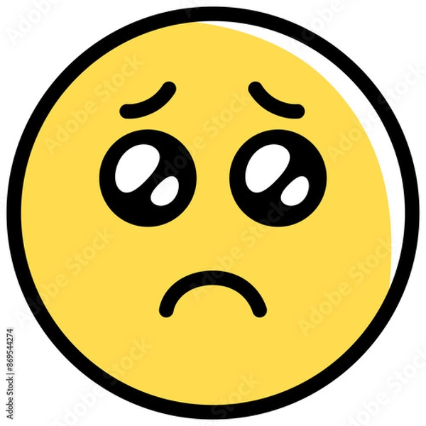 Fototapeta Expressive face emoji with a sad expression, vector illustration isolated on a transparent background.