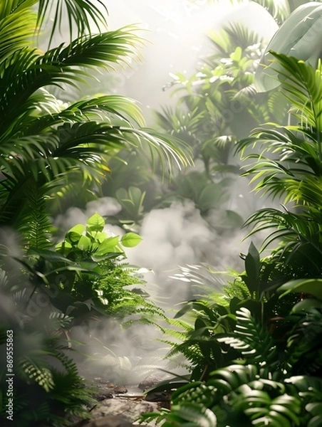 Obraz Lush Botanical Oasis with Steamy Mist and Ethereal Natural Lighting