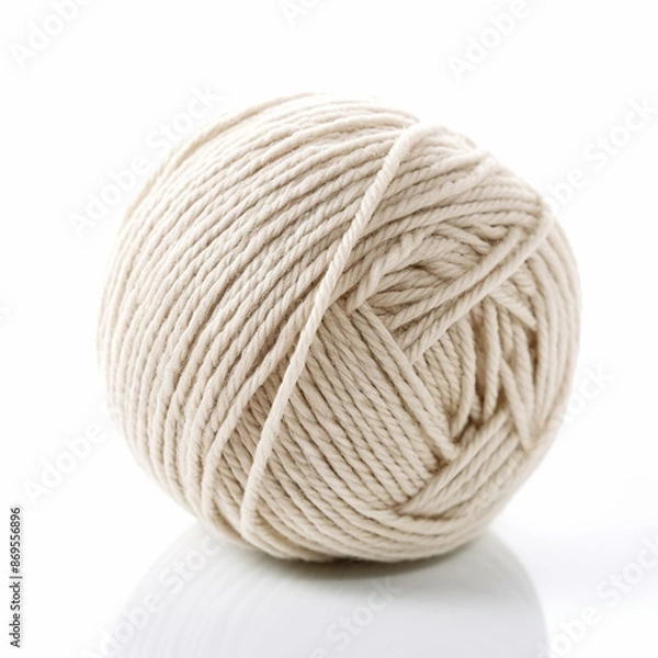 Fototapeta Yarn ball for knitting and crochet isolated on white background, cotton wool clews and skeins as natural organic material for knitwear, diy handmade fashion, post-processed, generative ai