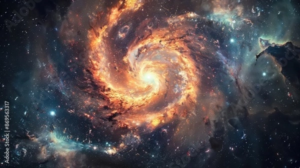 Fototapeta aweinspiring cosmic landscape featuring swirling galaxies nebulae and distant stars vibrant colors and intricate details create a breathtaking view of the universes vastness