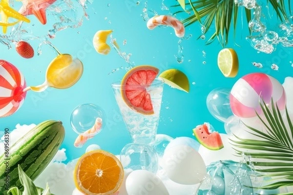 Fototapeta surreal beauty of a multitude of fruits floating weightlessly in midair, creating a captivating visual spectacle.