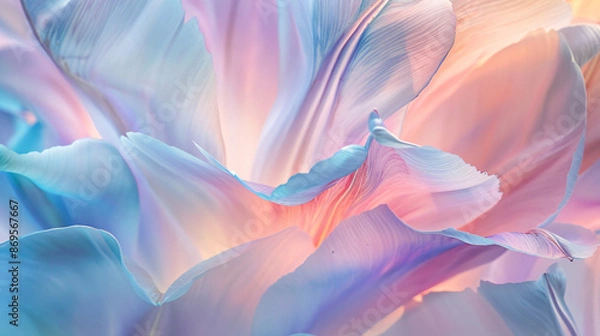 Fototapeta Beautiful pastel tulip petals in close-up. Abstract floral background, texture or screensaver. Photorealistic photography.


