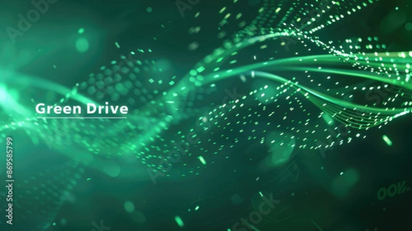 Obraz Abstract green digital wave pattern with floating particles