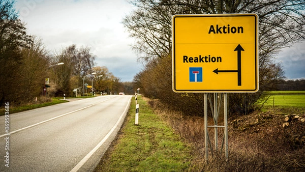 Fototapeta Signposts the direct way to Action versus Reaction