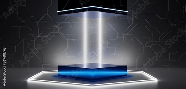 Fototapeta technology stage Square base, sci-fi stand, display, showroom, 3D illustration