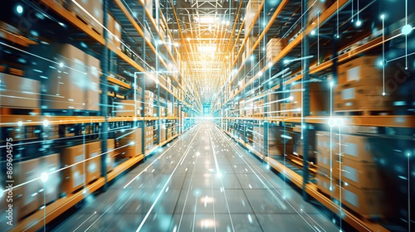 Fototapeta Background of Warehouse Technology - Big Data Concept in the Field of Warehousing and Logistics