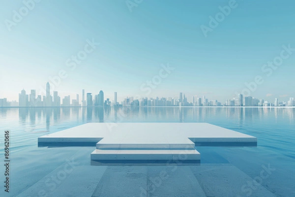 Fototapeta Modern buildings by the lake. Empty architectural background.