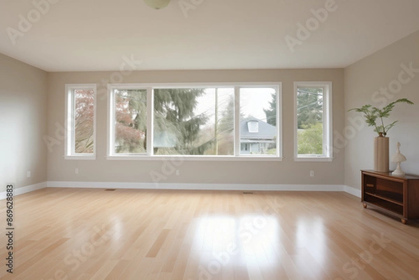 Fototapeta Bright Empty Room with Large Windows