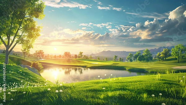 Fototapeta Glorious Golfer action to win after long putting golf ball in to the hole