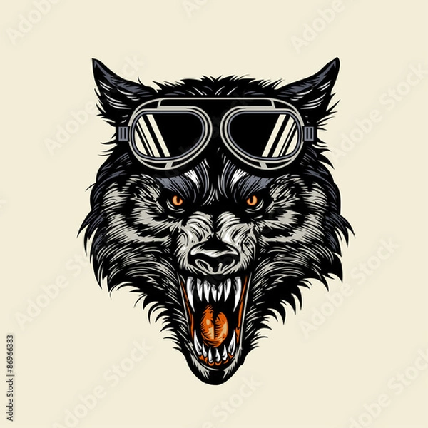 Obraz wolf head wearing a goggle 