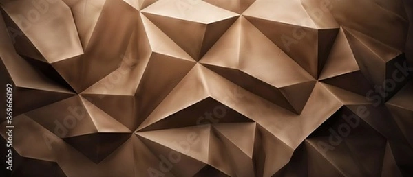 Obraz Geometric wooden panels arranged in a repeating pattern, The panels are triangular in shape and vary in size, creating a dynamic and visually interesting surface. 