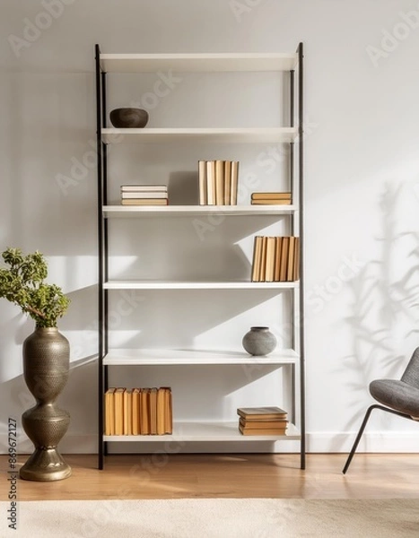 Fototapeta Contemporary home featuring a bookcase filled with books