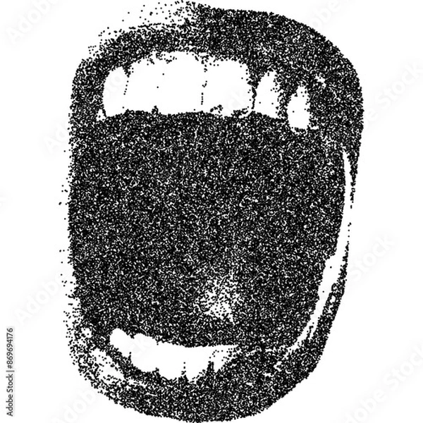 Obraz Mouth in scream with halftone stipple effect, for grunge punk y2k collage design. Vector illustration in stipple halftone brutalist retro design for vintage banner