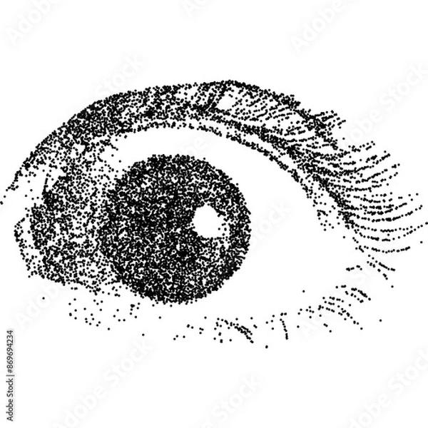 Obraz Scared eye with halftone stipple effect, for grunge punk y2k collage design. Vector illustration in vintage photocopy style for gothic surreal poster or banner.