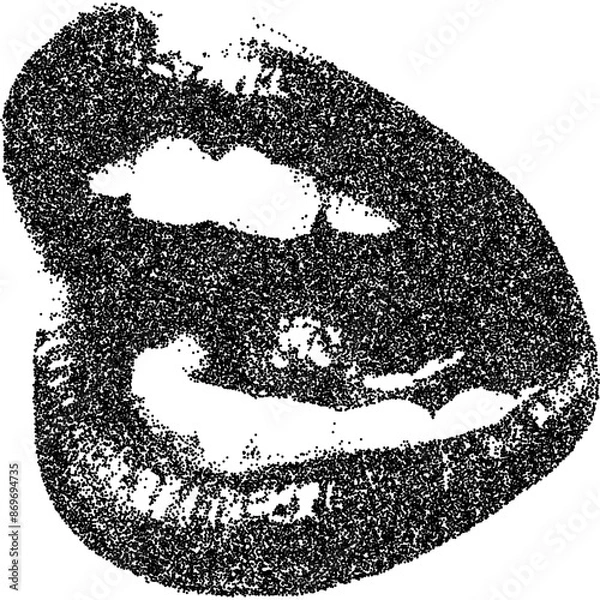 Fototapeta Angry mouth with halftone stipple effect, for grunge punk y2k collage design. Vector illustration in stipple halftone brutalist retro design for vintage banner