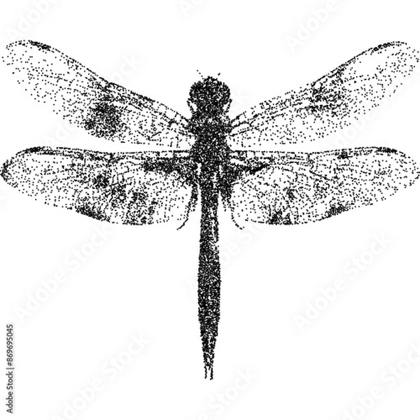 Obraz Dragonfly with halftone stipple effect, for grunge punk y2k collage design. Vector illustration in stipple halftone brutalist retro design for vintage banner