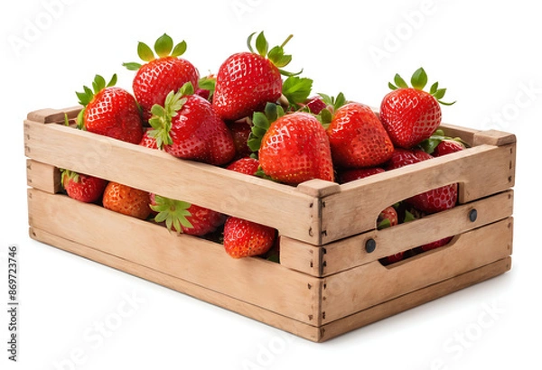 Fototapeta A wooden crate overflowing with ripe, red strawberries, perfect for food, health, or agriculture-related projects.