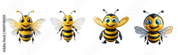 Fototapeta Set of cartoon bees with different expressions isolated