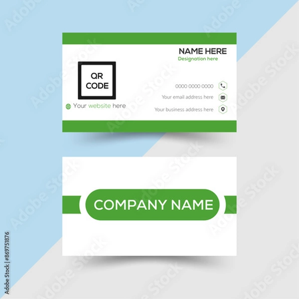 Fototapeta  Modern green and  white and creative shape business card.smart business card ,Double sided , Landscape, Vector illustration,business card for business and personal use