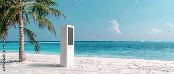 Fototapeta AIpowered kiosks provide personalized recommendations for beach activities, dining, and safety tips, enhancing the coastal experience with hightech guidance, with copy space