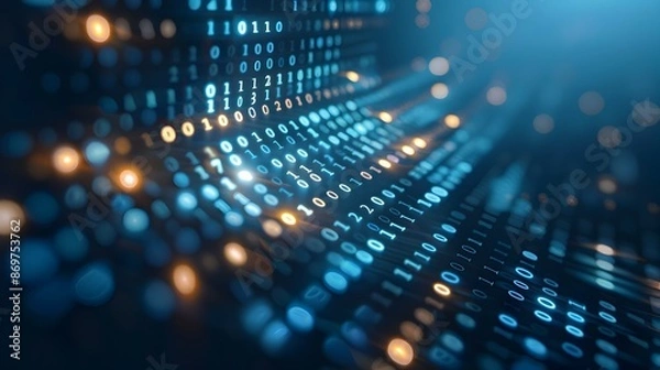 Fototapeta Futuristic Data Technology Backdrop with Binary Code and Digital Network