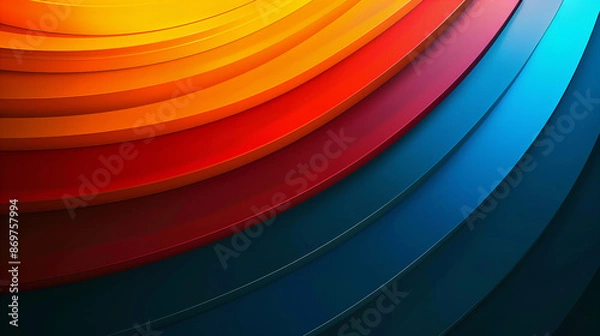 Fototapeta image features an abstract design with curved, layered bands in a gradient from blue to red. The vibrant colors symbolize diversity and creativity, while the smooth lines represent harmony and balance