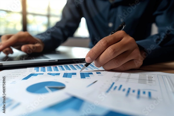 Obraz Businessman Analyzing Financial Charts.