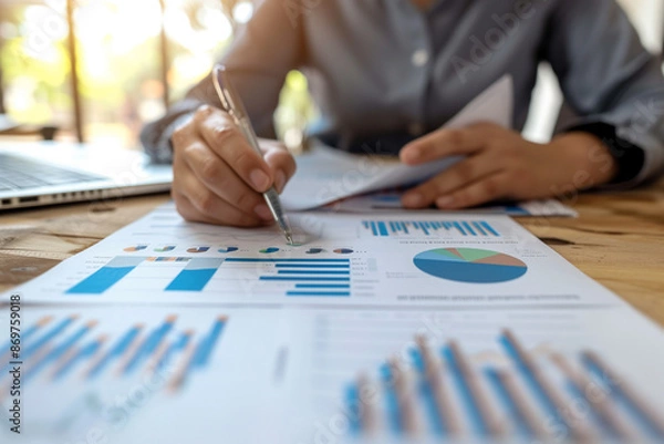 Obraz Businessperson Analyzing Financial Data and Charts.