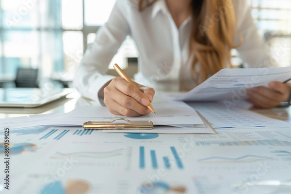 Obraz Businesswoman Analyzing Financial Data.