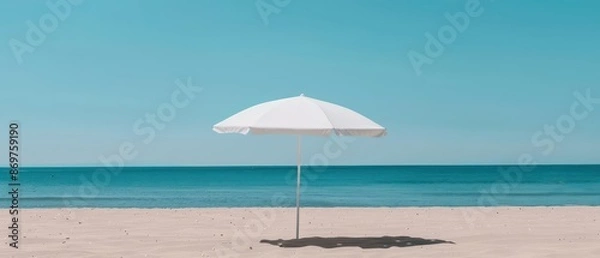 Fototapeta Smart beach umbrellas equipped with solar panels provide shade while charging devices, offering a fusion of comfort and sustainable energy, with copy space