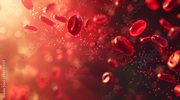 Fototapeta 3d render of red cells flowing in the background, medical theme design
