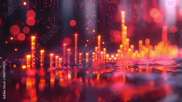 Fototapeta Abstract Red and Orange Digital Data Visualization