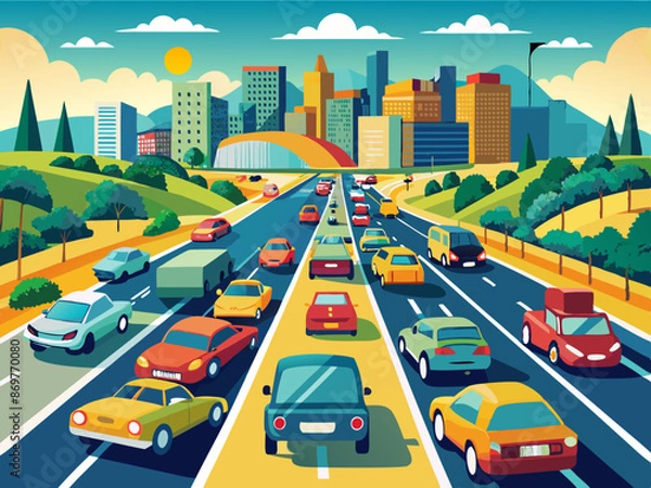 Fototapeta A bustling carpool lane on a busy highway