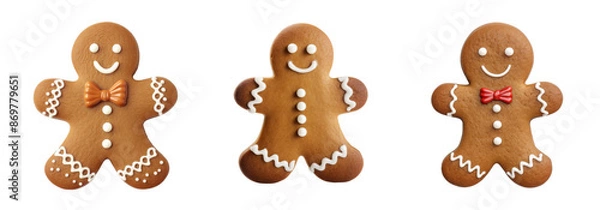 Fototapeta Three gingerbread man cookies, PNG, isolated on transparent background