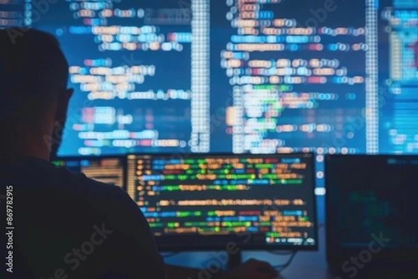 Fototapeta Developer creating website code in office.